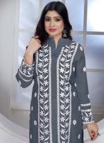 Rayon Grey Casual Wear Chikankari Work Readymade Kurti With Pant